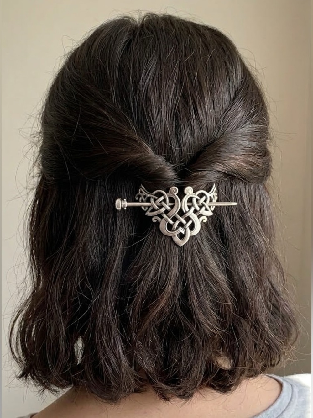 Viking Celtic Hair Clip Silver Chignon Knot Hair Pin Crystal World Renaissance
